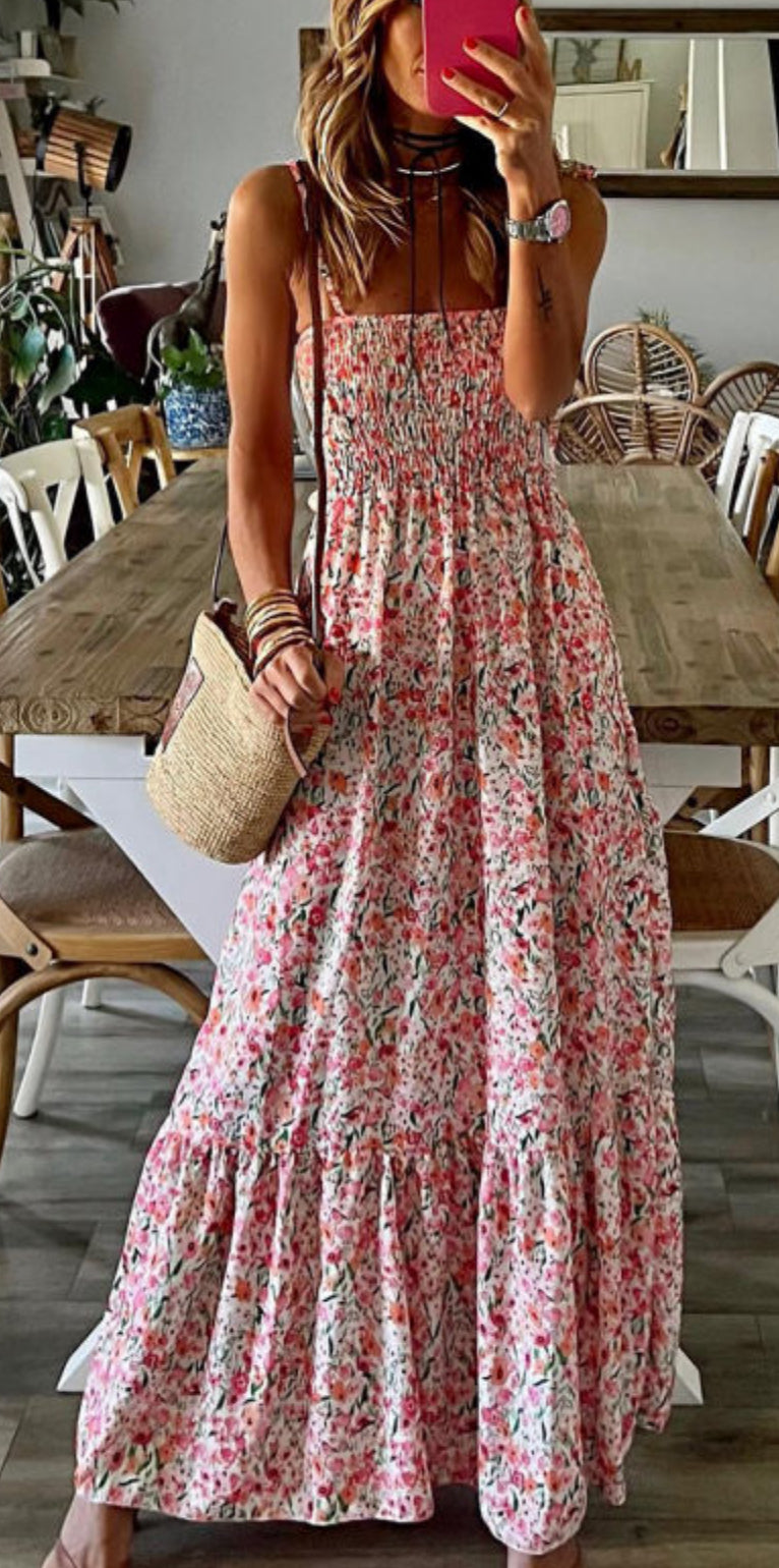 White Boho Floral Dress