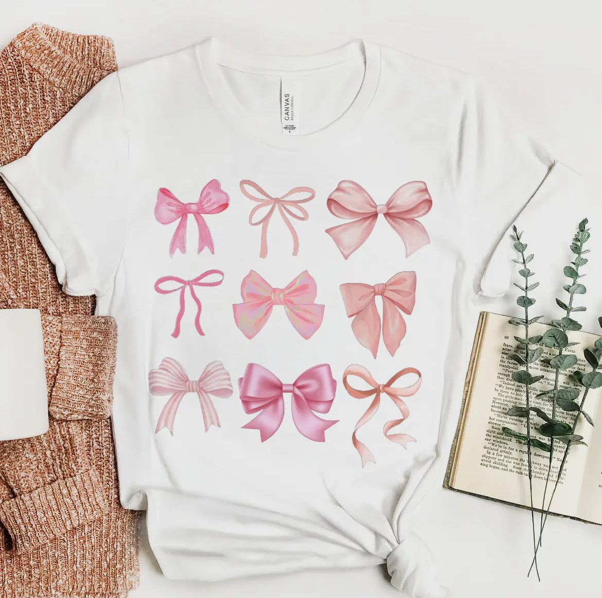 Pink bow white tee